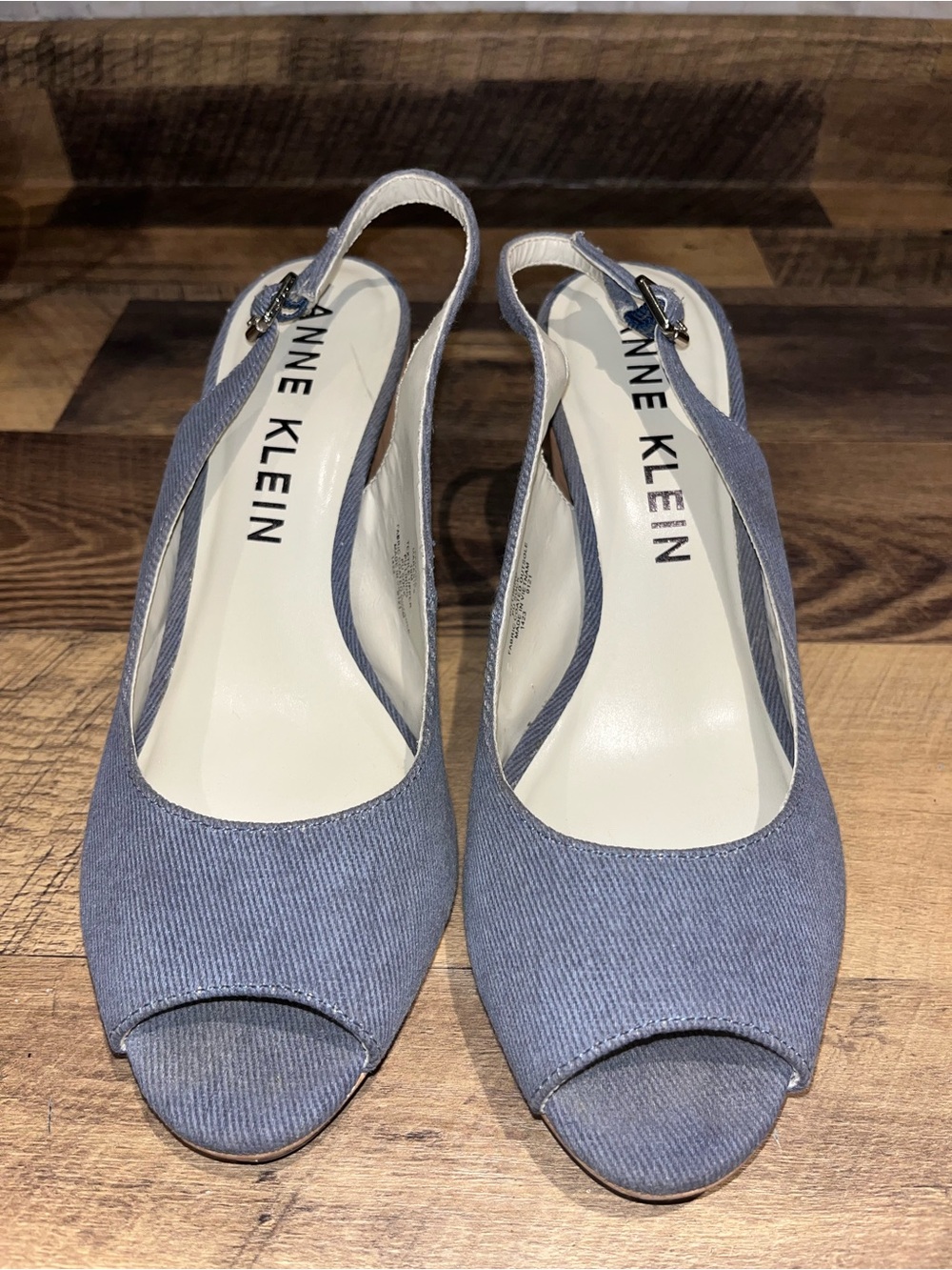 Anne Klein Dusty Blue Peep-Toe Slingback Wedges